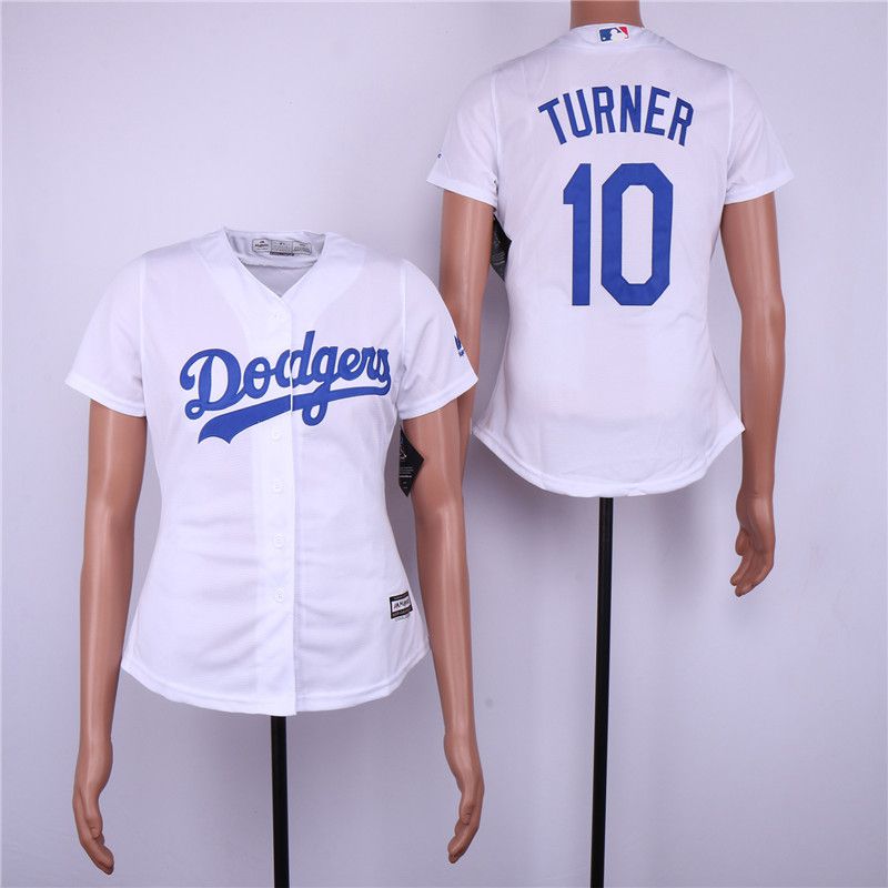 Women Los Angeles Dodgers #10 Turner White MLB Jerseys->women mlb jersey->Women Jersey